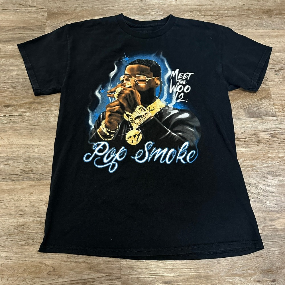 Pop Smoke Meet The Woo 2 Graphic T-Shirt Mens Medium Black Hip Hop Rap Tee